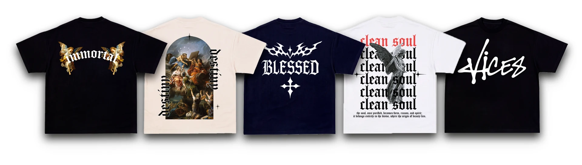 Colección SACRED VICES — los cinco diseños